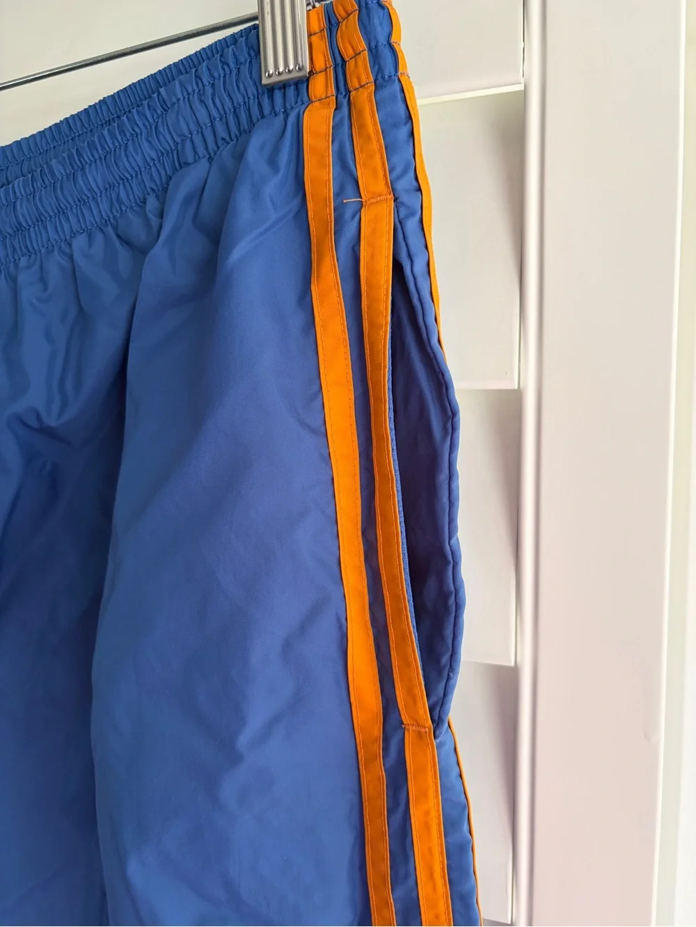 Vintage Adidas Windbreaker Blue Track Pants with Orange Side Stripes